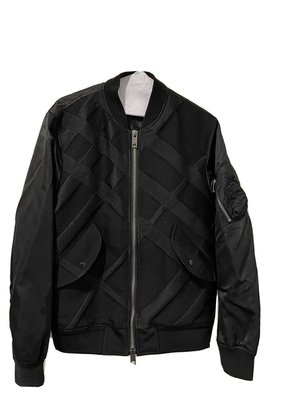 Burberry Black Quilted Bomber Jacket with Zippered Sleeve